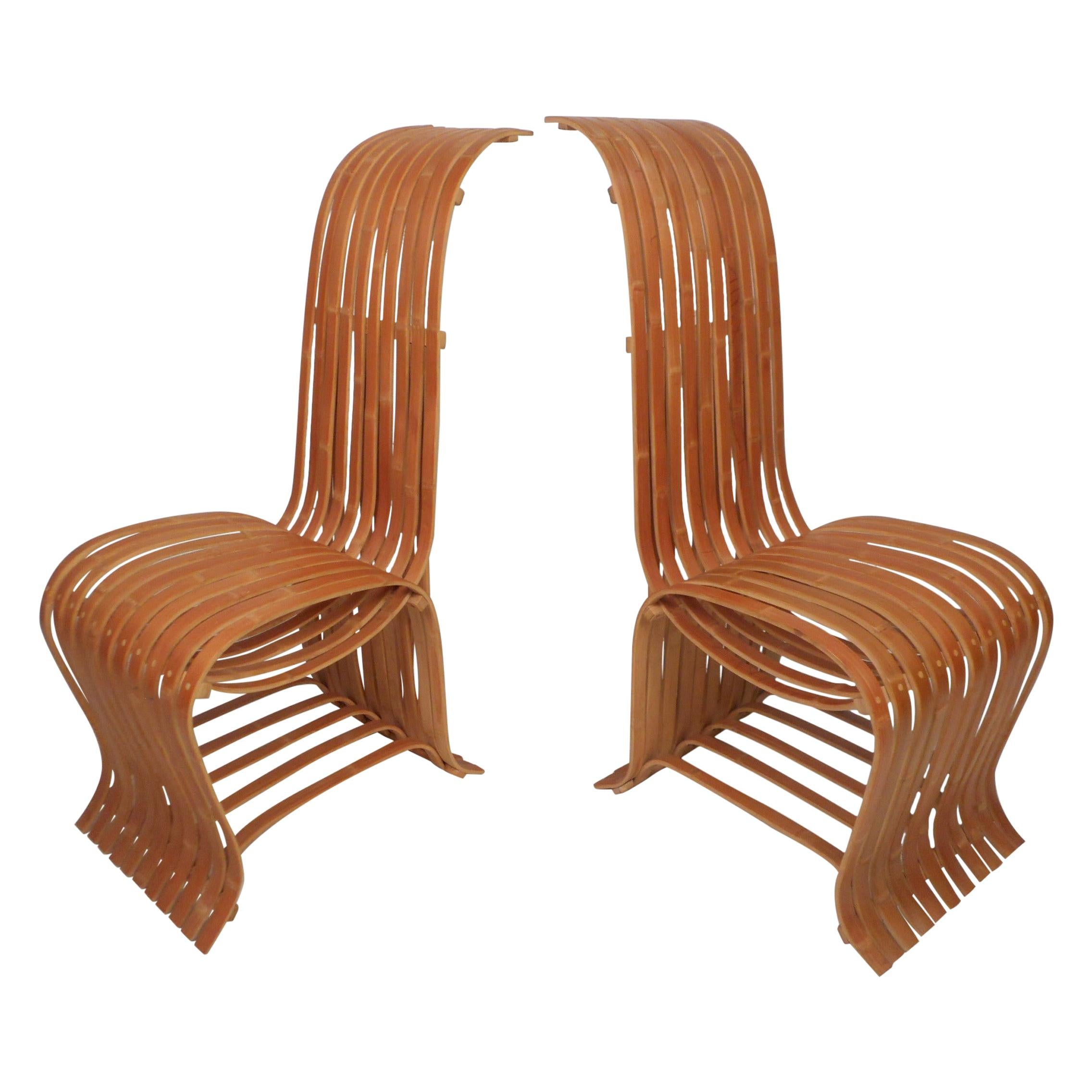 Pair of Vintage Wood-Slat Chairs For Sale