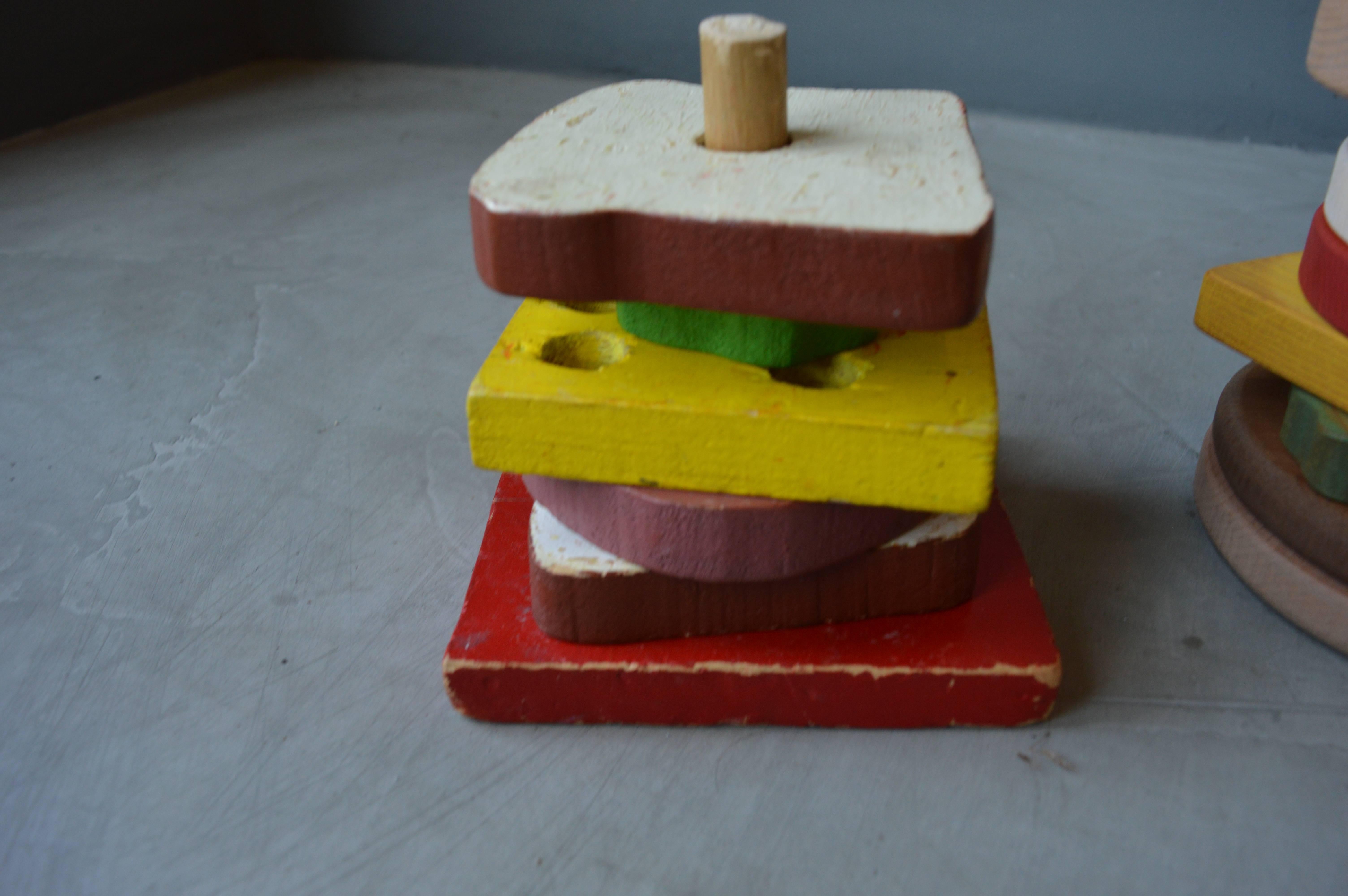Late 20th Century Pair of Vintage Wood Stacking Toys