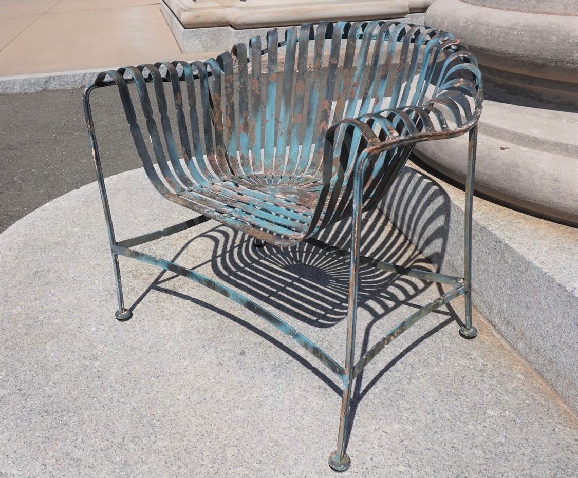 Metal Pair of Vintage Woodard Wrought Iron Chairs in Style of Francois Carre