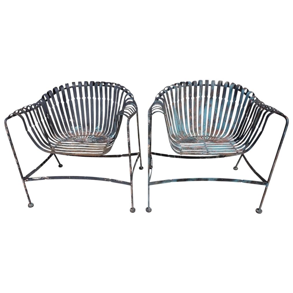 Pair of Vintage Woodard Wrought Iron Chairs in Style of Francois Carre