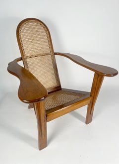 Pair of Vintage Wooden Armchairs with Rattan Details, 50s
