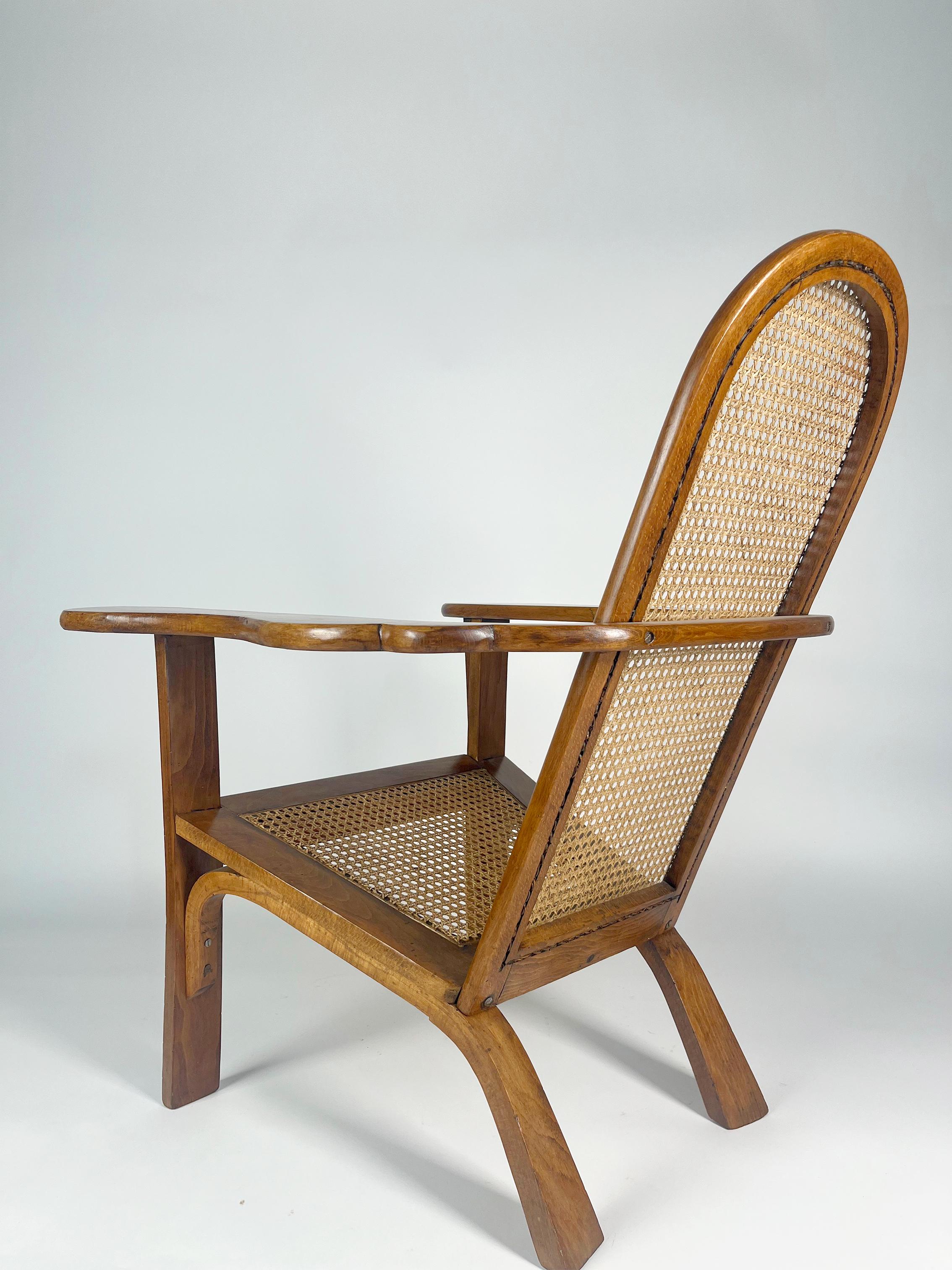 Paire de fauteuils vintage en bois avec détails en rotin, années 50 en vente 4