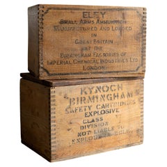 Par de cajas de madera vintage para cartuchos de escopeta, Kynoch y Eley