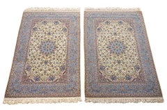 Pair of Vintage Wool and Silk Persian Isfahan Rugs