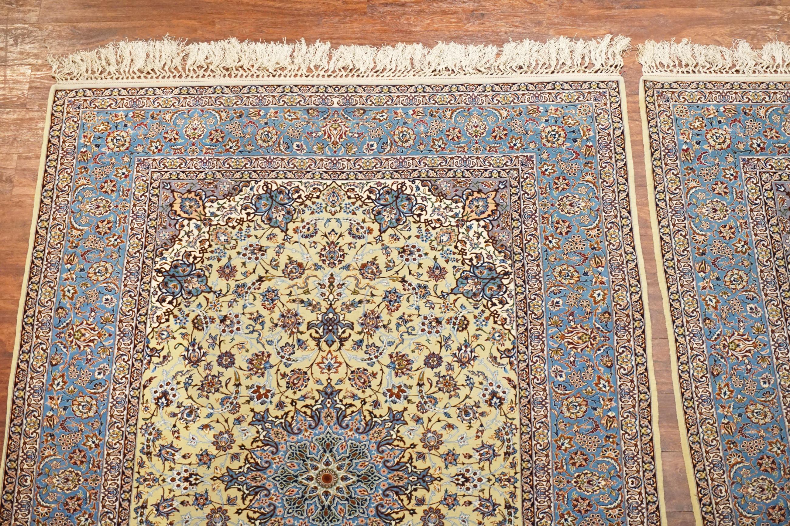 Pair of Vintage Wool and Silk Persian Isfahan Rugs In Excellent Condition For Sale In Laguna Hills, CA