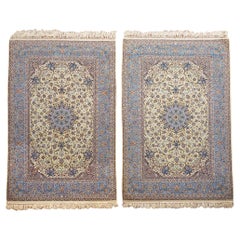 Pair of Vintage Wool and Silk Persian Isfahan Rugs