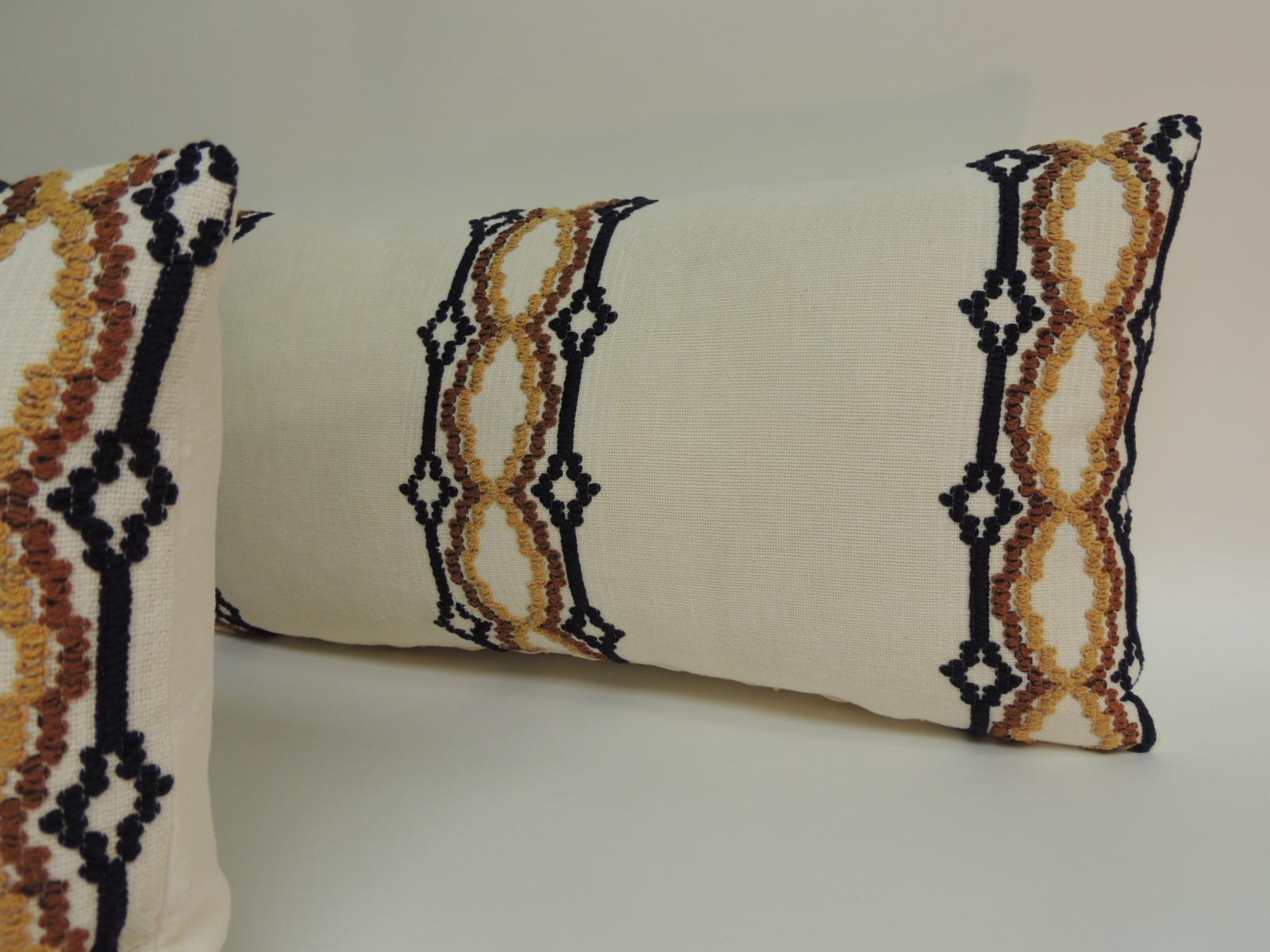 Pair of vintage woven brown and black woven Swedish decorative bolster pillows
With natural linen backings.
Size: 13