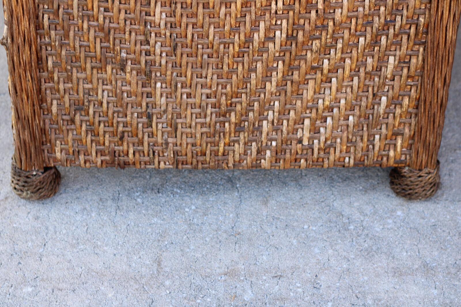 Pair of Vintage Woven Rattan High Back Roll-Arm Chairs 2