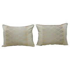 Pair of Vintage Woven Silk Gold and Silver Obi Bolsters Decorative Pillows