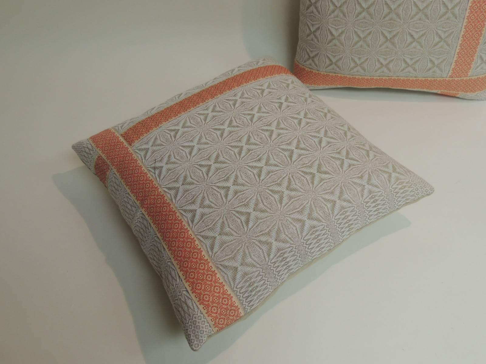 Aesthetic Movement Pair of Vintage Woven Swedish Decorative Pillows with Ribbon Accents For Sale