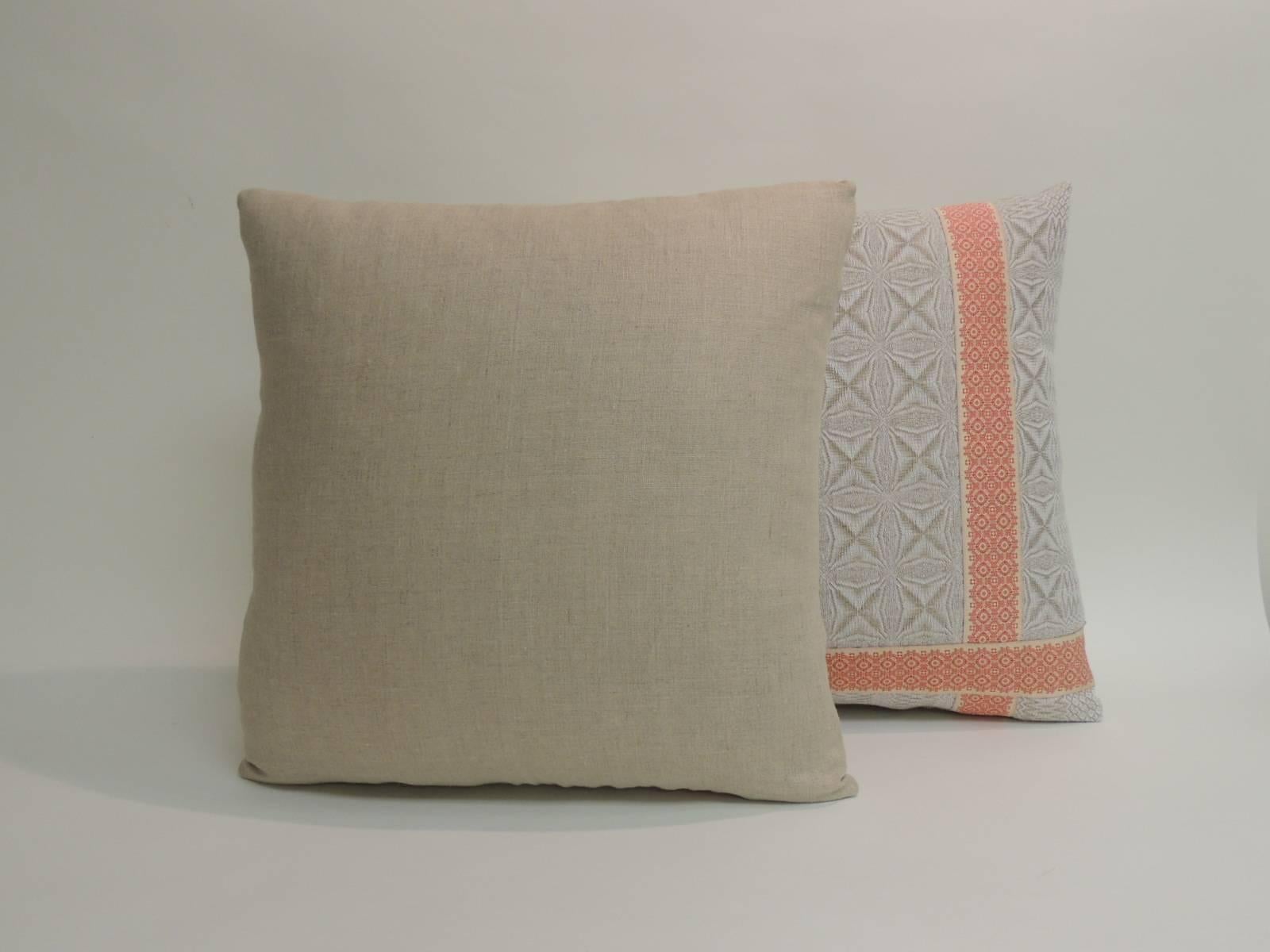 Hand-Crafted Pair of Vintage Woven Swedish Decorative Pillows with Ribbon Accents For Sale