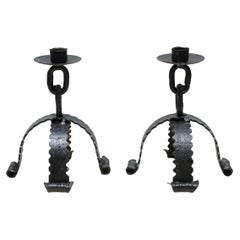 Pair of Vintage Wrought Iron Brutalist Candlesticks