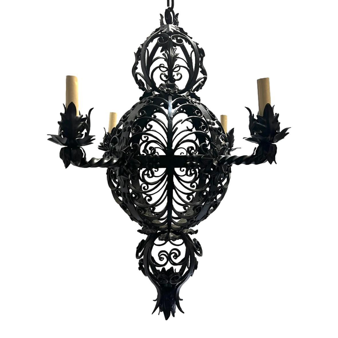French Pair of Vintage Wrought Iron Chandeliers, Sold Individually For Sale