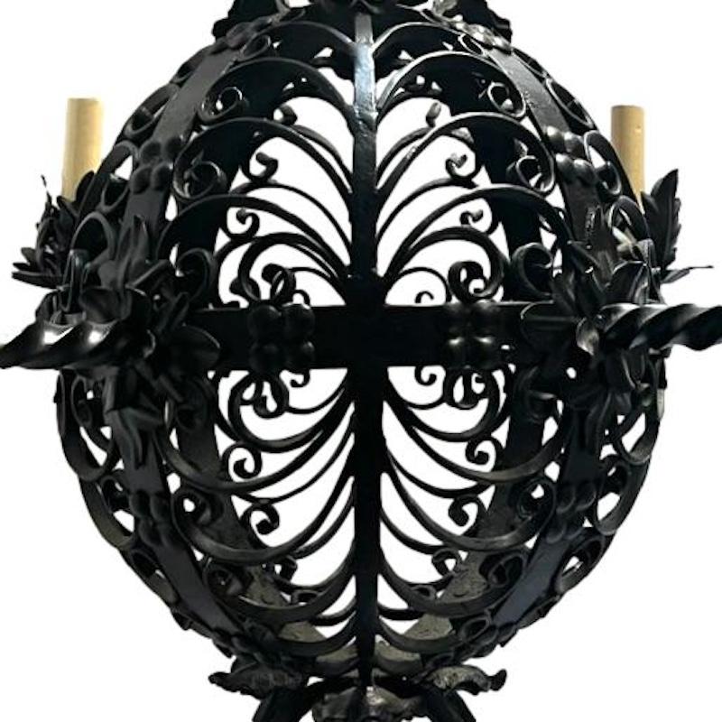 Mid-20th Century Pair of Vintage Wrought Iron Chandeliers, Sold Individually For Sale