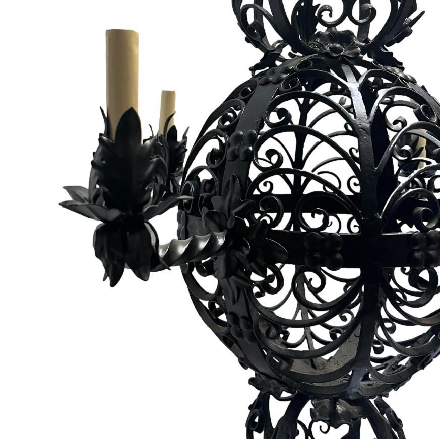 Pair of Vintage Wrought Iron Chandeliers, Sold Individually For Sale 1