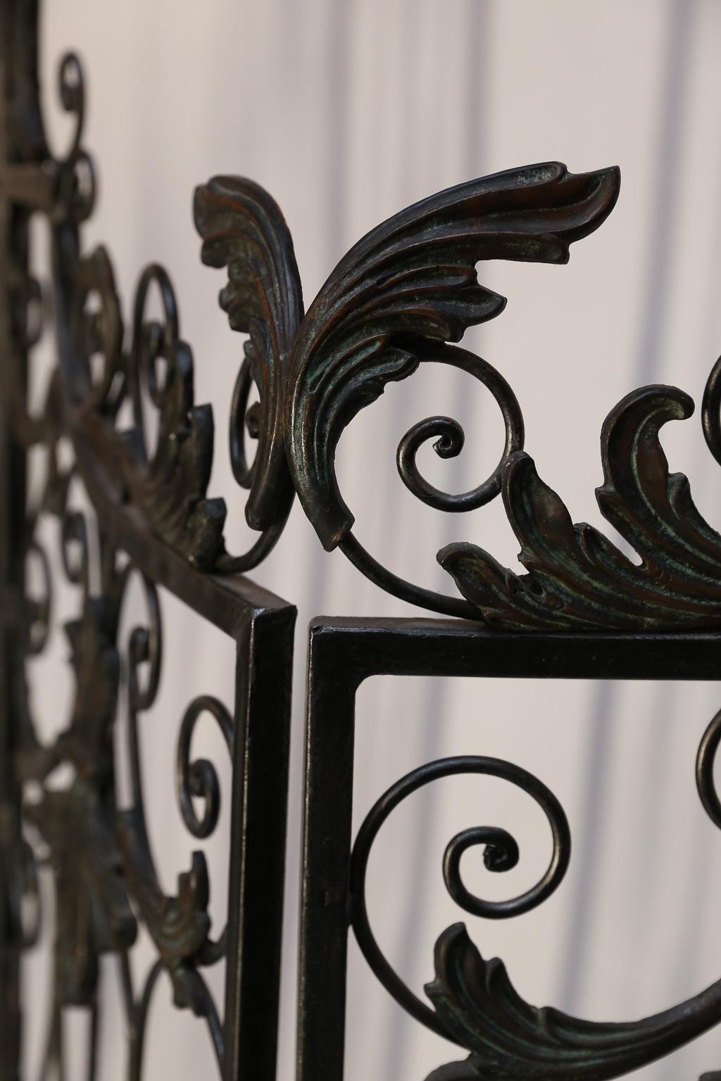 Beaux Arts Pair of Vintage Wrought Iron Filigree Gates For Sale