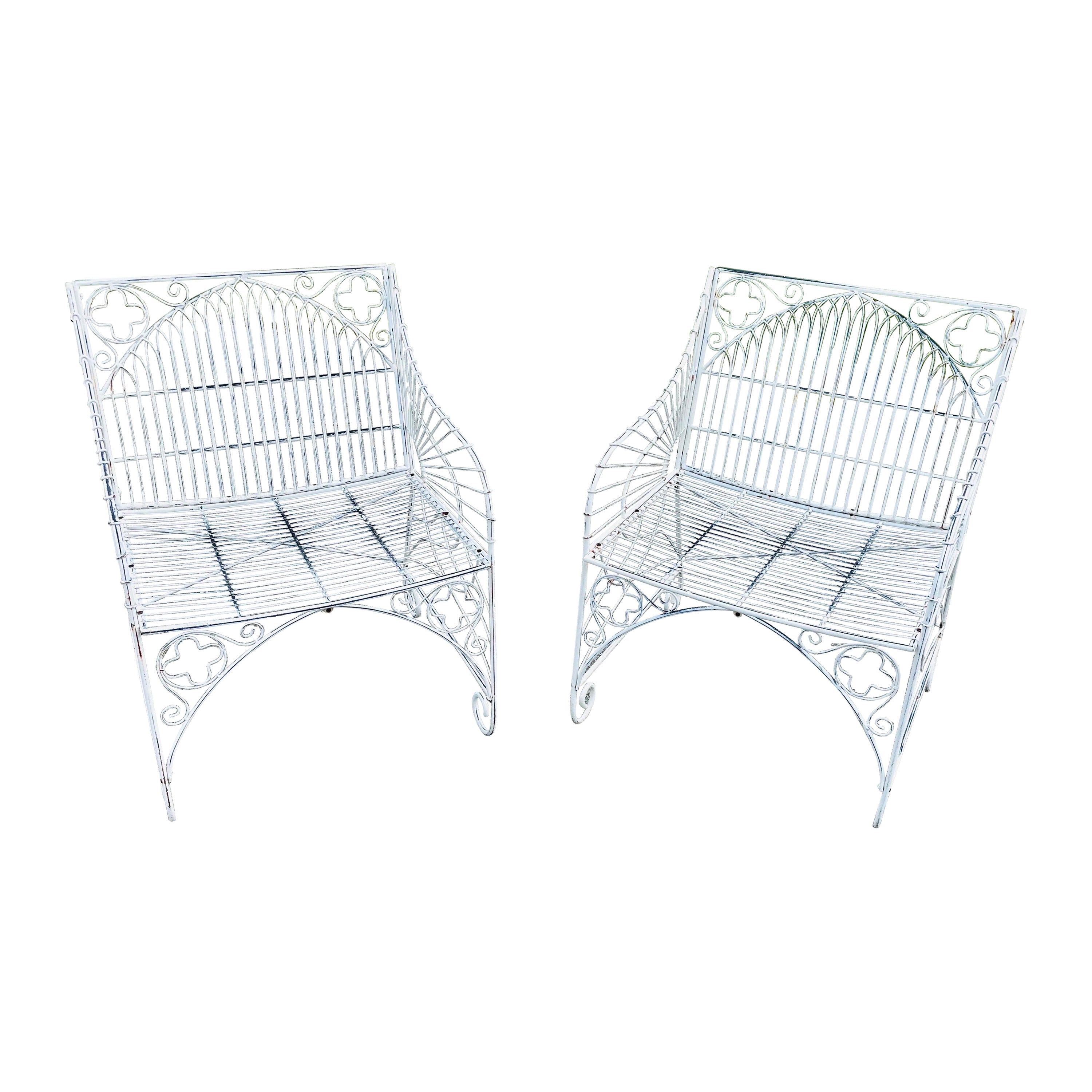 Pair of Vintage Wrought Iron Patio Chairs For Sale