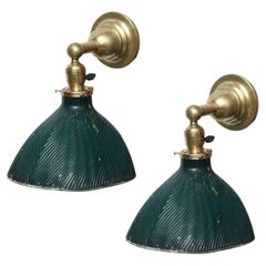 Pair of Vintage X-Ray Green Mercury Glass and Brass Wall Lamps