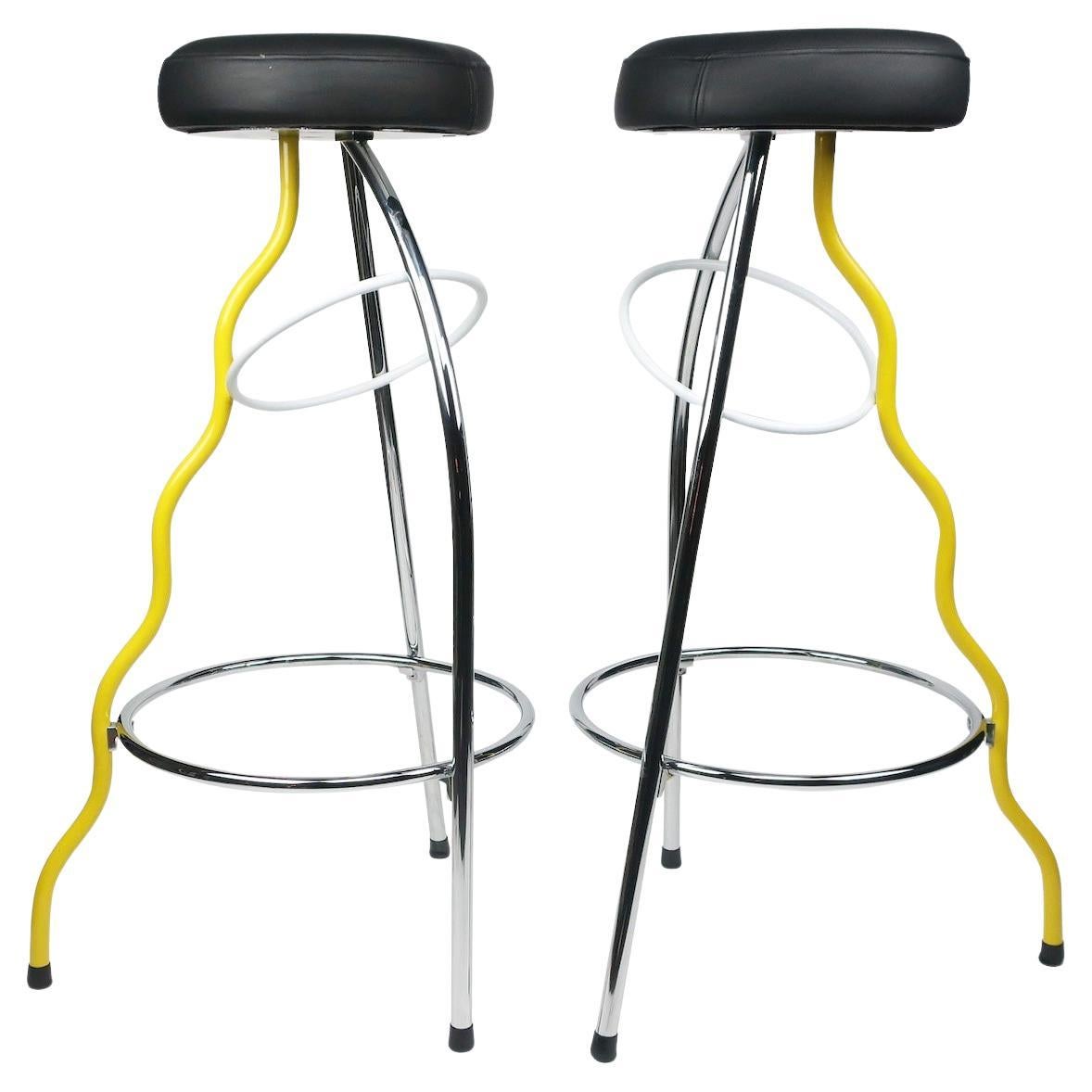 Pair of Vintage Yellow Duplex Bar Stools by Javier Mariscal for BD Barcelona