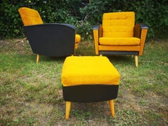 Pair of Vintage Yellow Lounge Armchairs and 1 Ottoman