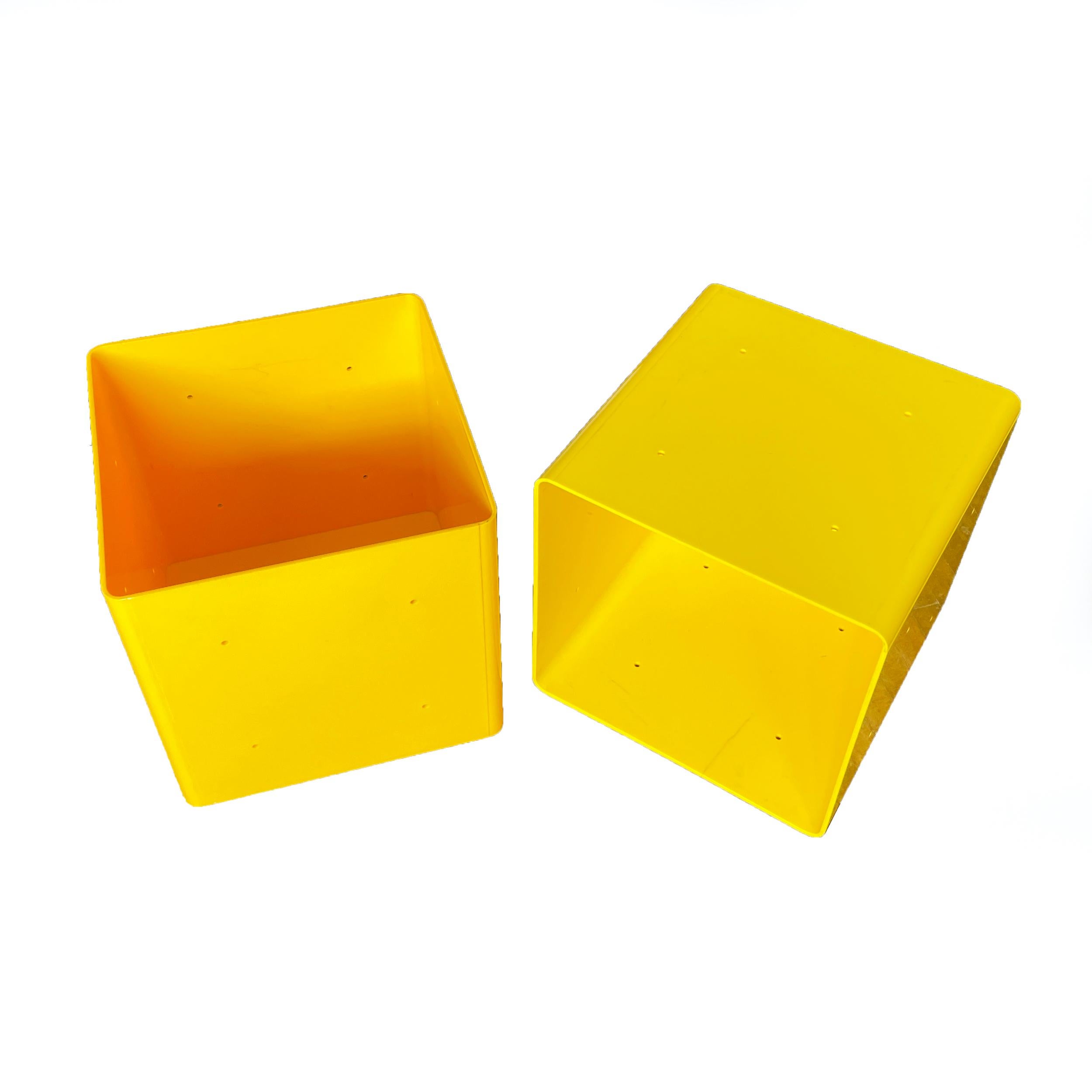 Pair of Vintage Yellow Plastic Record or Storage Cubes 1