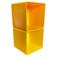 Pair of Retro Yellow Plastic Record or Storage Cubes