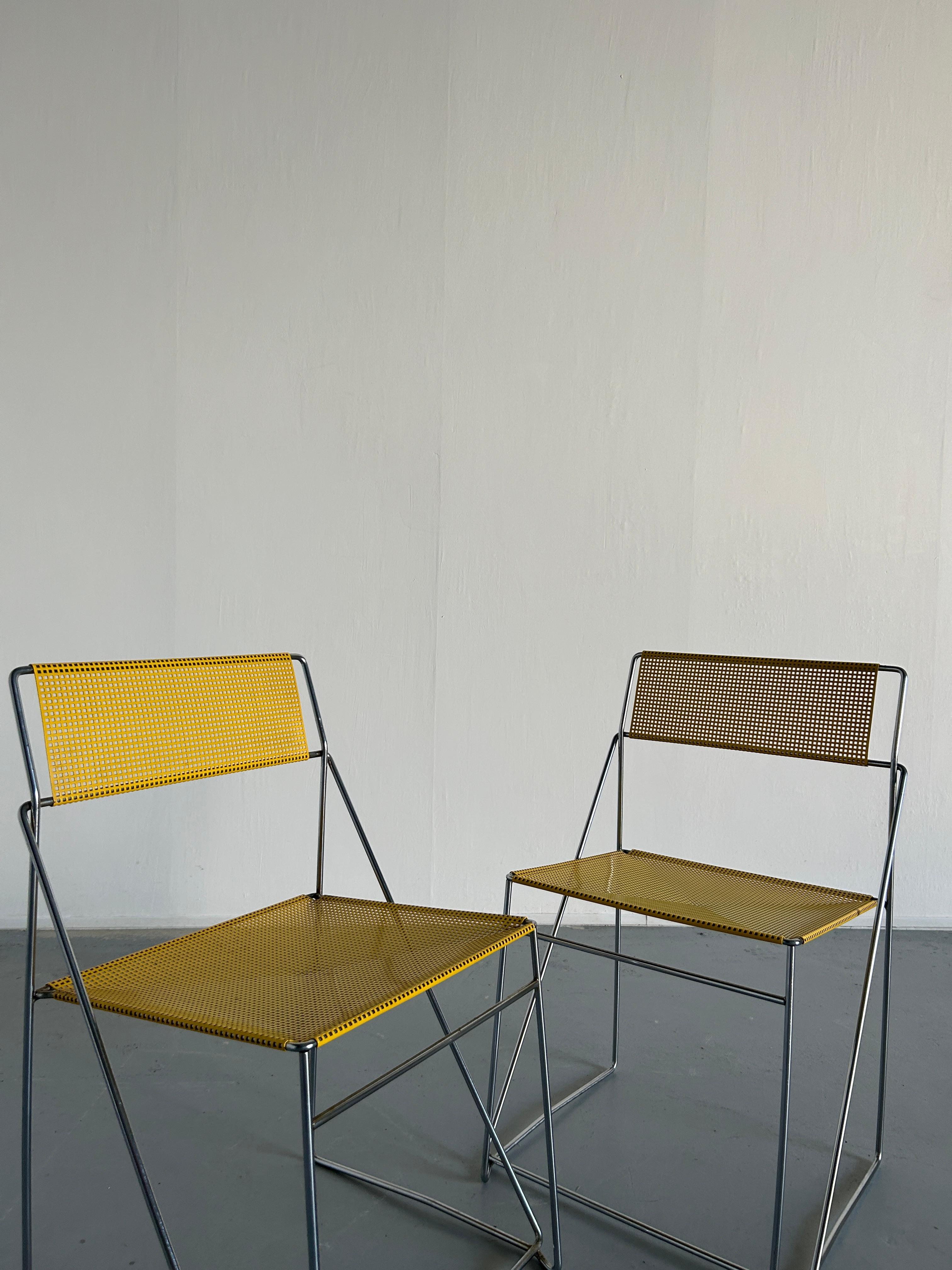 Pair of Vintage Yellow 'X-Line' Chromed Chairs, Niels Jørgen Haugesen 1