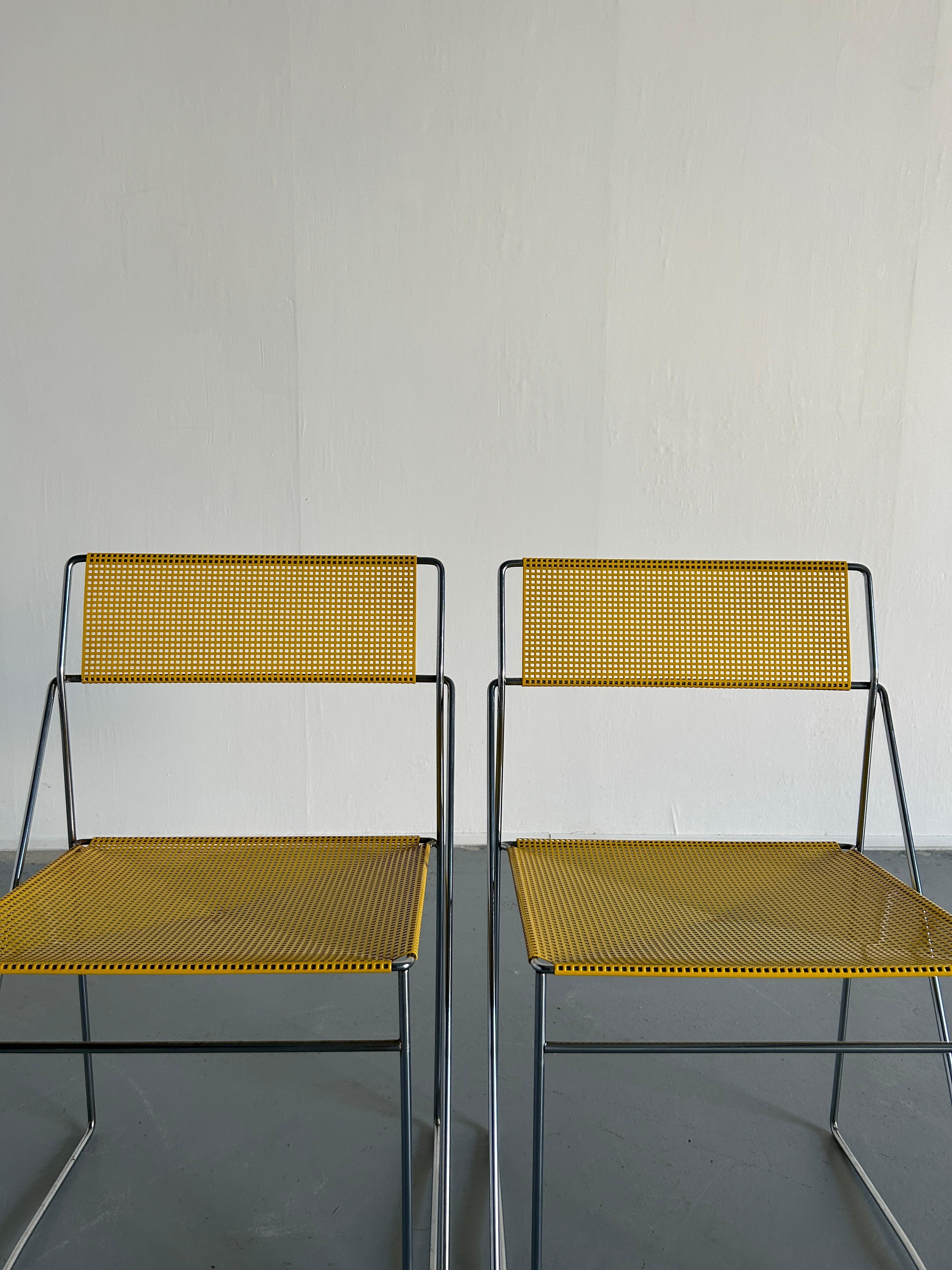 Pair of Vintage Yellow 'X-Line' Chromed Chairs, Niels Jørgen Haugesen 2