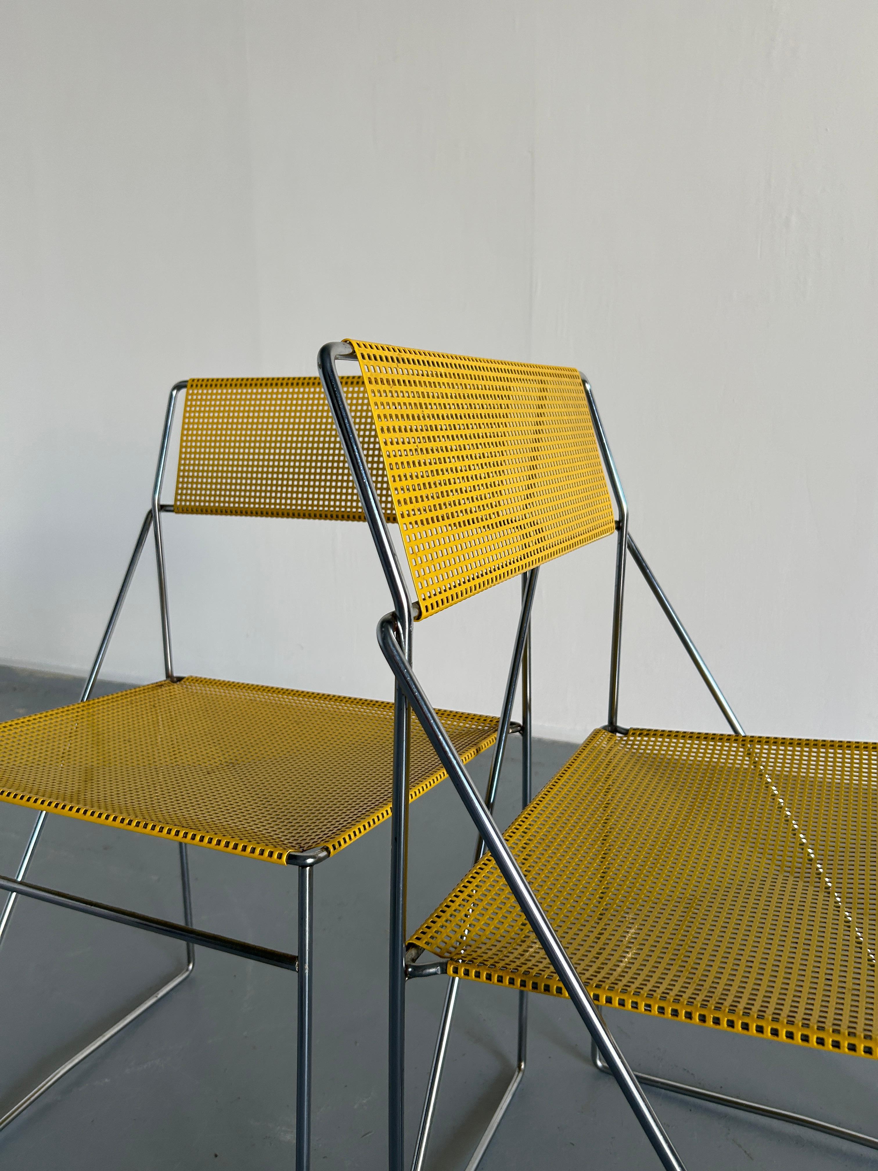 Pair of Vintage Yellow 'X-Line' Chromed Chairs, Niels Jørgen Haugesen 3
