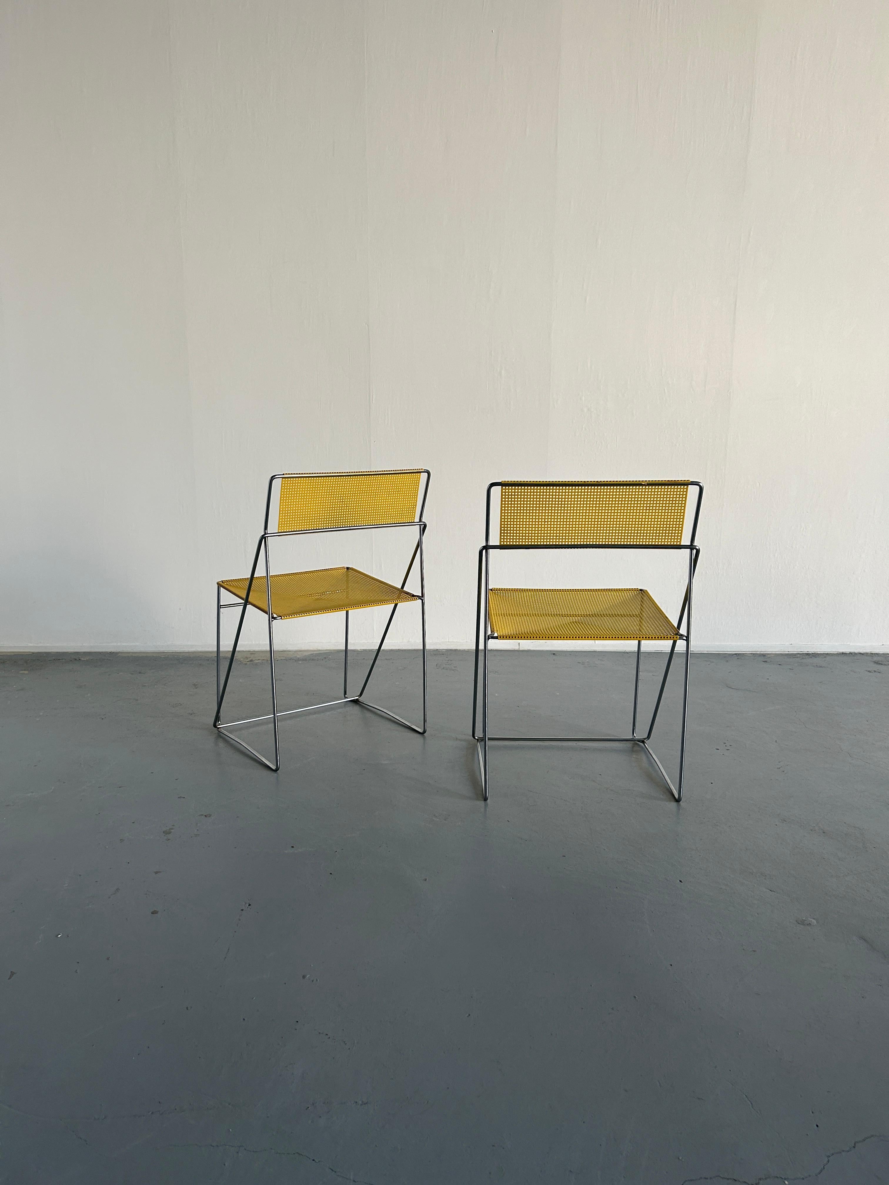 Post-Modern Pair of Vintage Yellow 'X-Line' Chromed Chairs, Niels Jørgen Haugesen