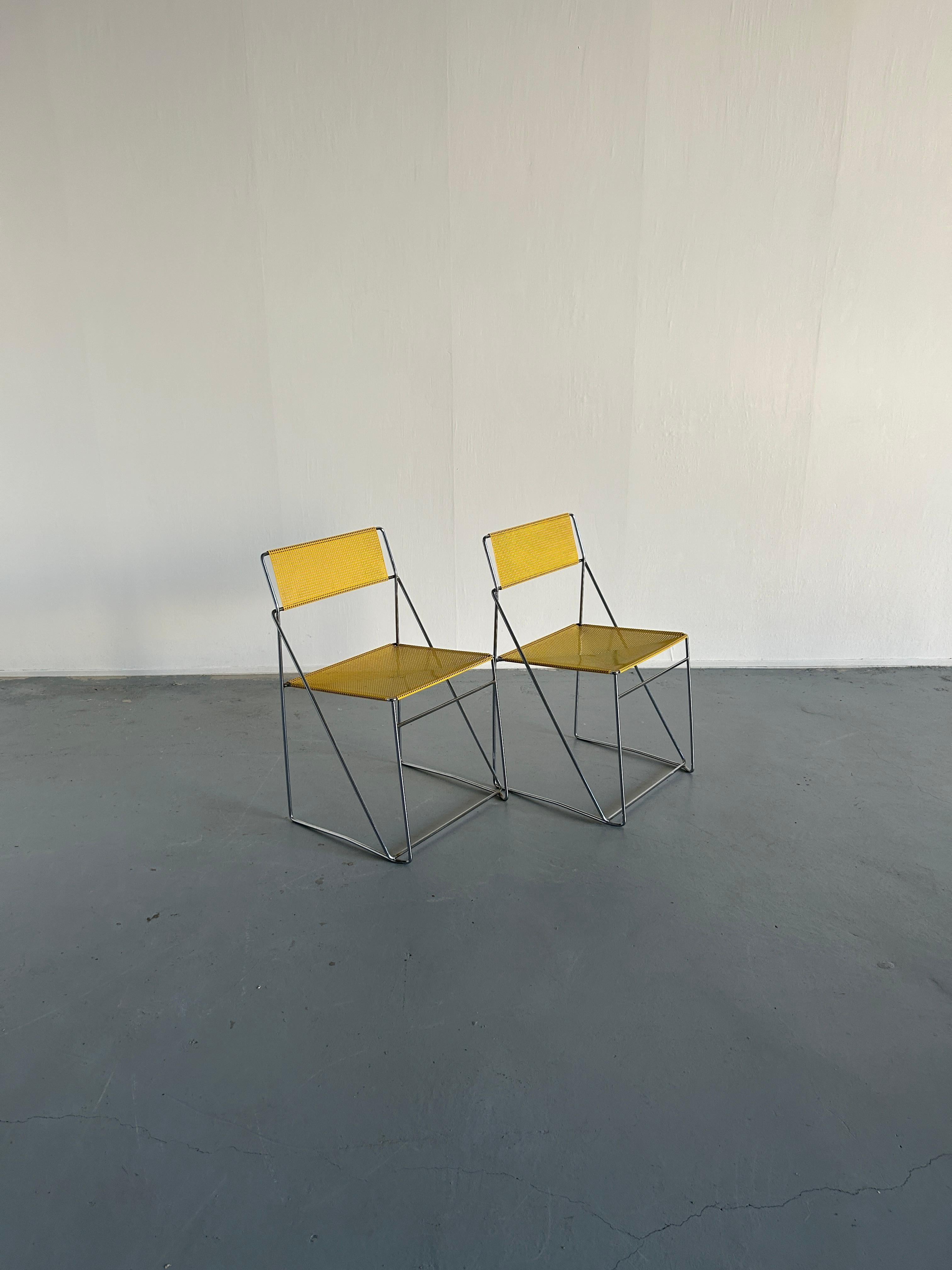 Danish Pair of Vintage Yellow 'X-Line' Chromed Chairs, Niels Jørgen Haugesen