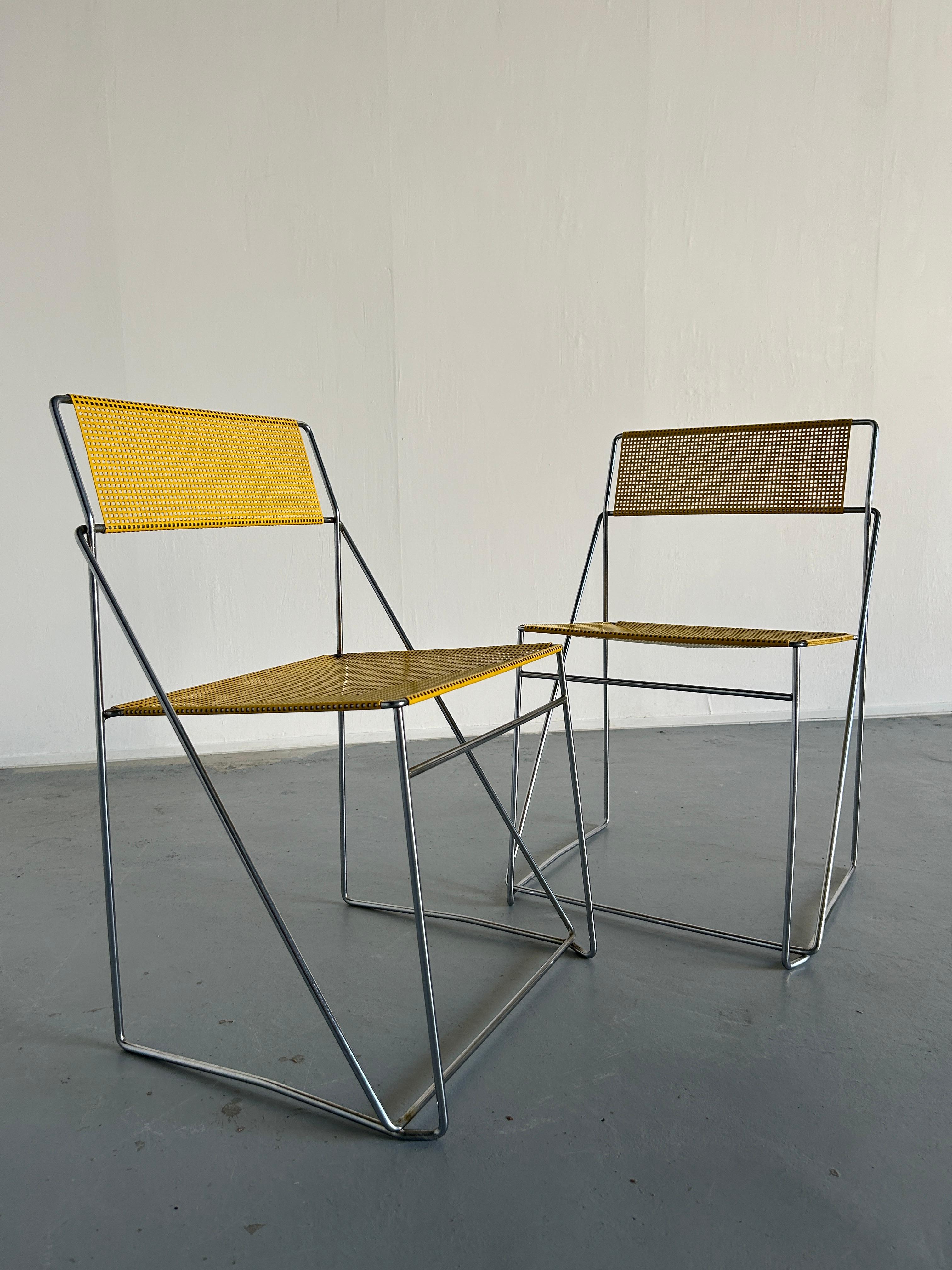 Pair of Vintage Yellow 'X-Line' Chromed Chairs, Niels Jørgen Haugesen In Good Condition In Zagreb, HR