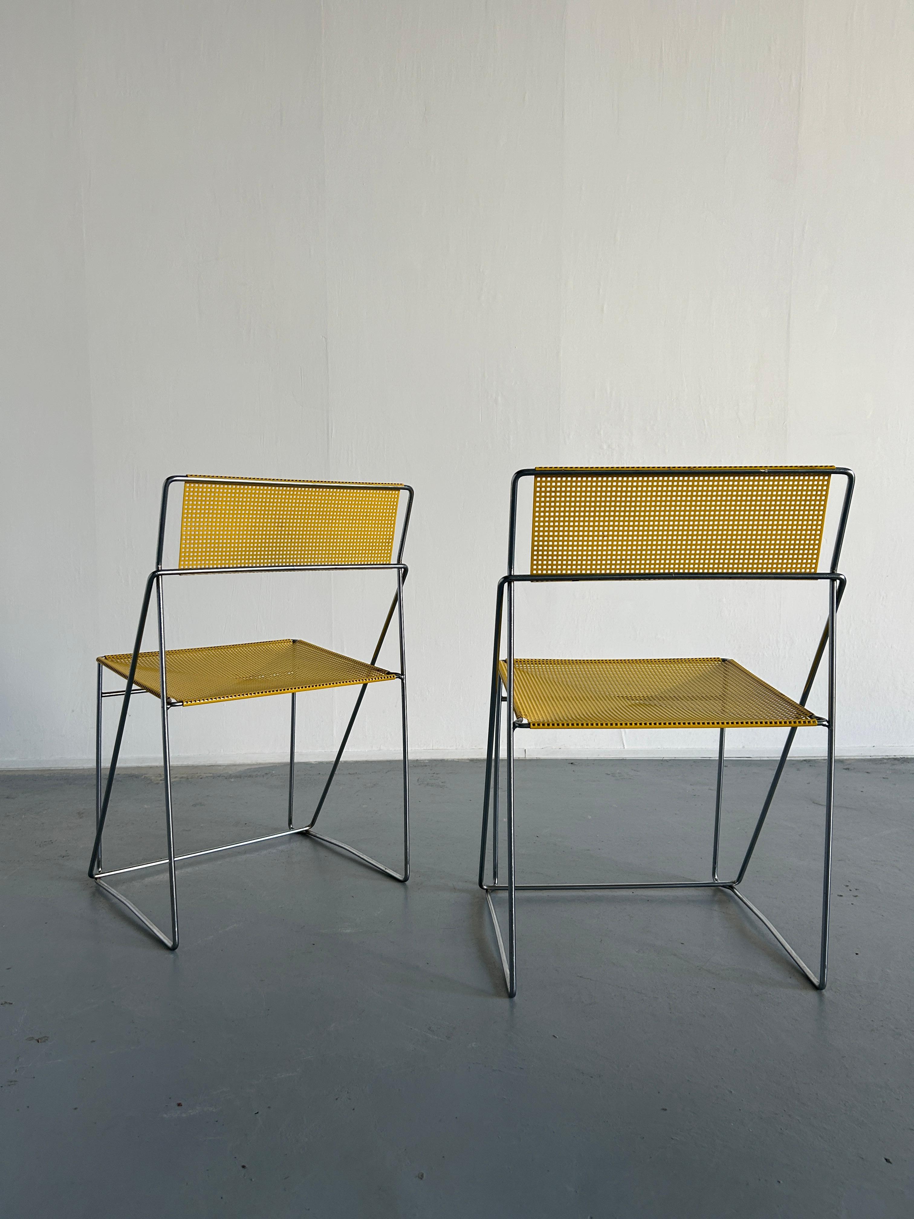 Late 20th Century Pair of Vintage Yellow 'X-Line' Chromed Chairs, Niels Jørgen Haugesen