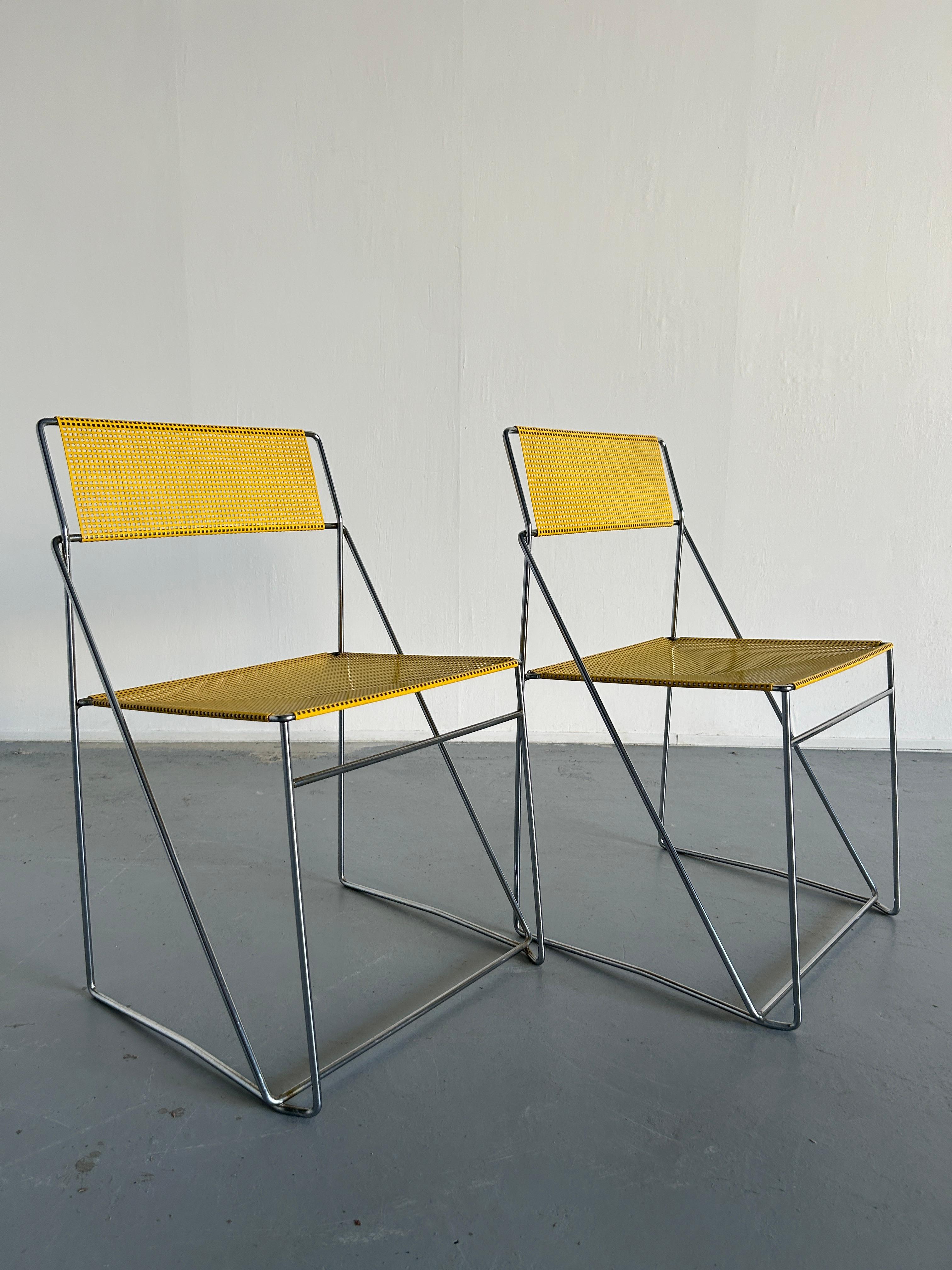 Metal Pair of Vintage Yellow 'X-Line' Chromed Chairs, Niels Jørgen Haugesen