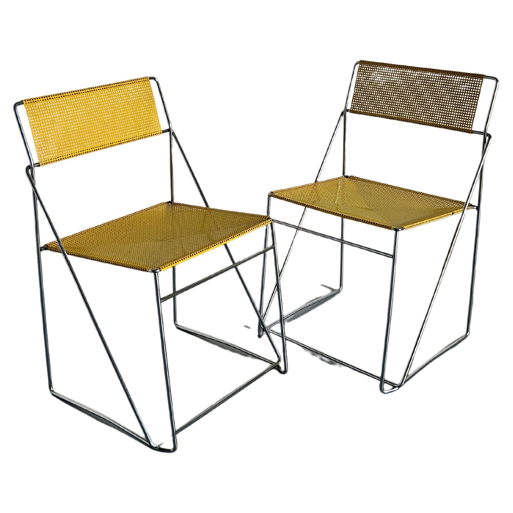 Pair of Vintage Yellow 'X-Line' Chromed Chairs, Niels Jørgen Haugesen