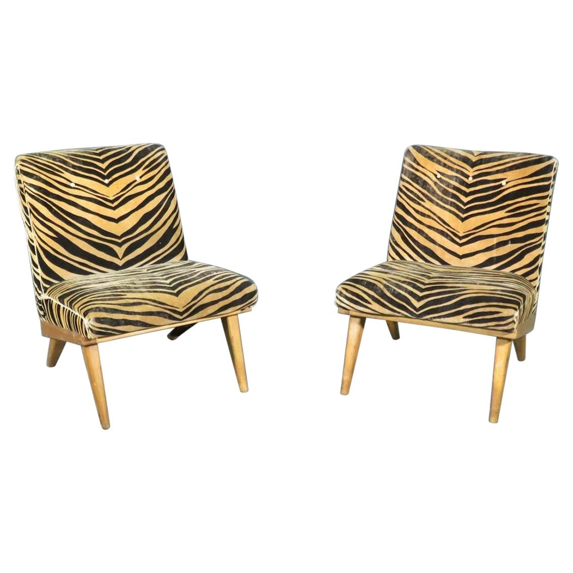 Pair of Vintage Zebra Print Lounge Chairs