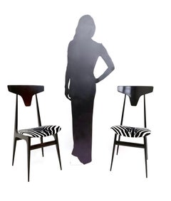 Pair of Vintage Zebra Print Velvet Side Chairs with Ebonized Wood Frame, Italy