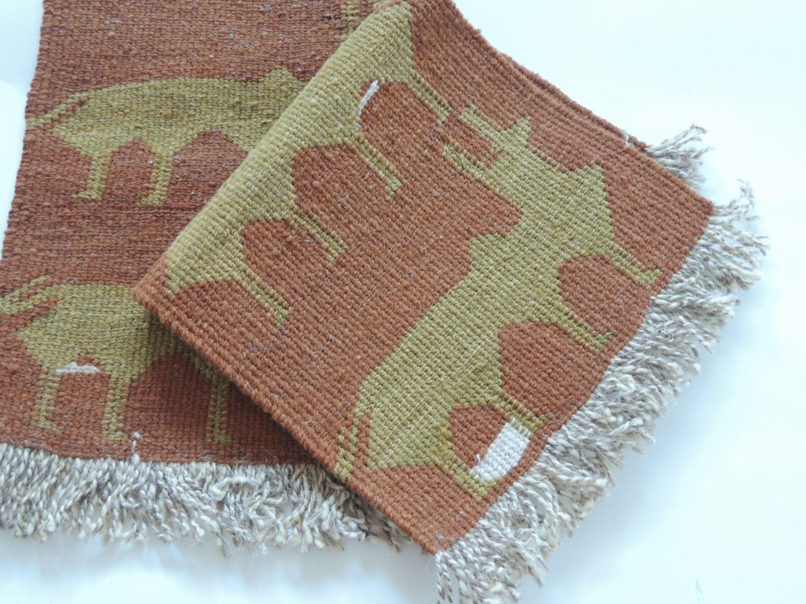 Tribal Pair of Vintage Camel and Green Woven Rug Samples