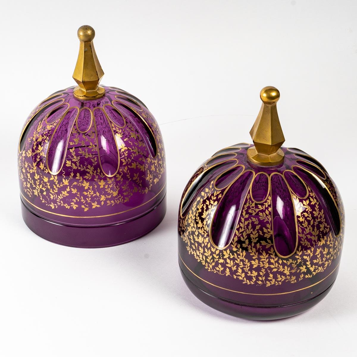 Napoleon III Pair of Violet Bohemian Crystal Bells, 19th Century For Sale