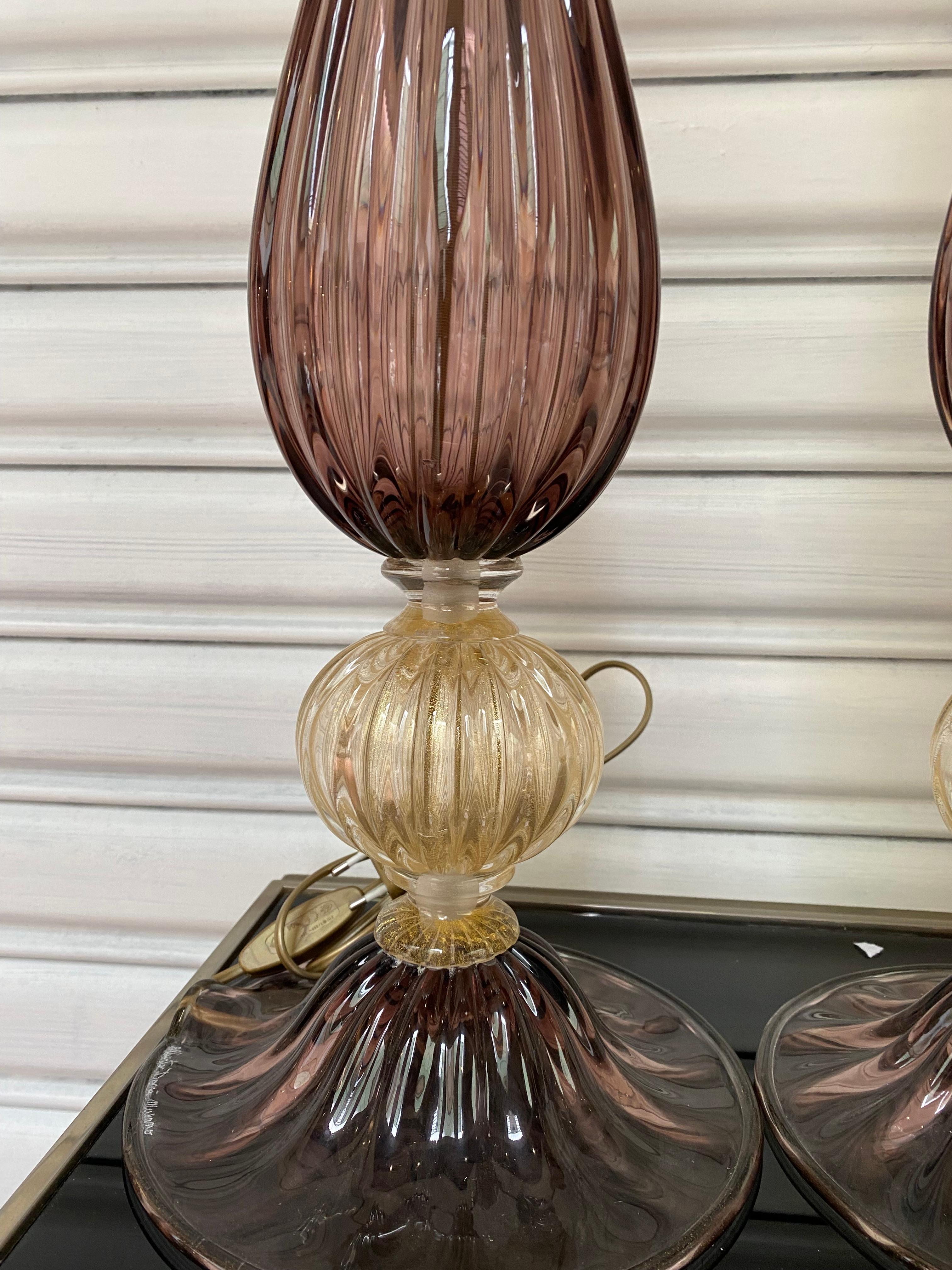 Late 20th Century Pair of Violet Lamps Alberto Dona Murano, 1970 For Sale