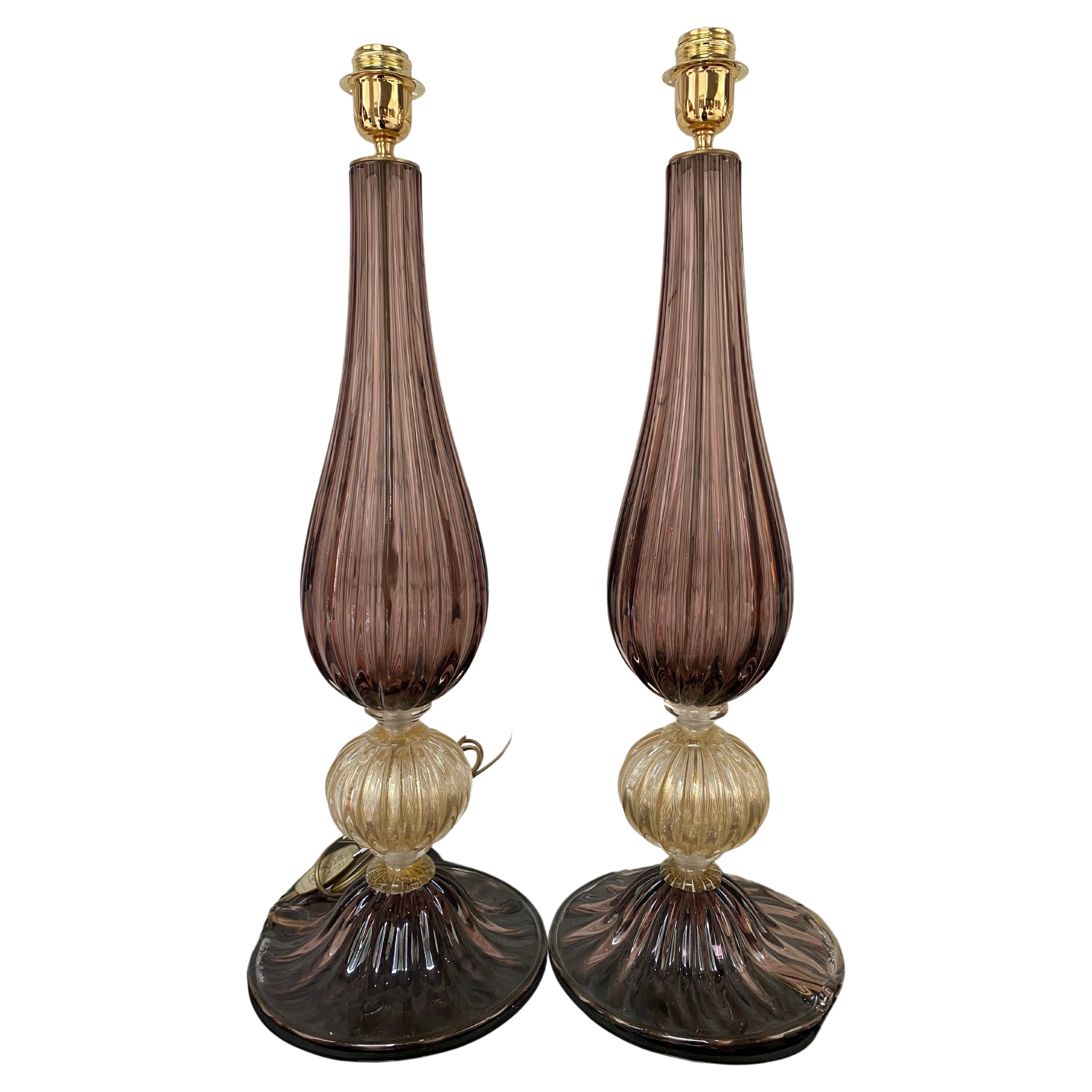 Pair of Violet Lamps Alberto Dona Murano, 1970 For Sale
