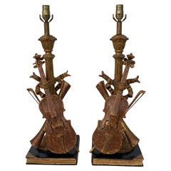 Pair of Violin Gold Leaf Lamps