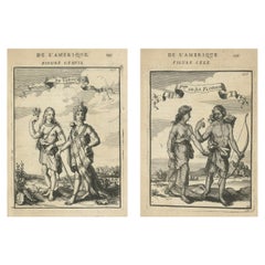 Couple d'indigènes de Virginie et de Floride, Amérique - Gravures ethnographiques, 1683