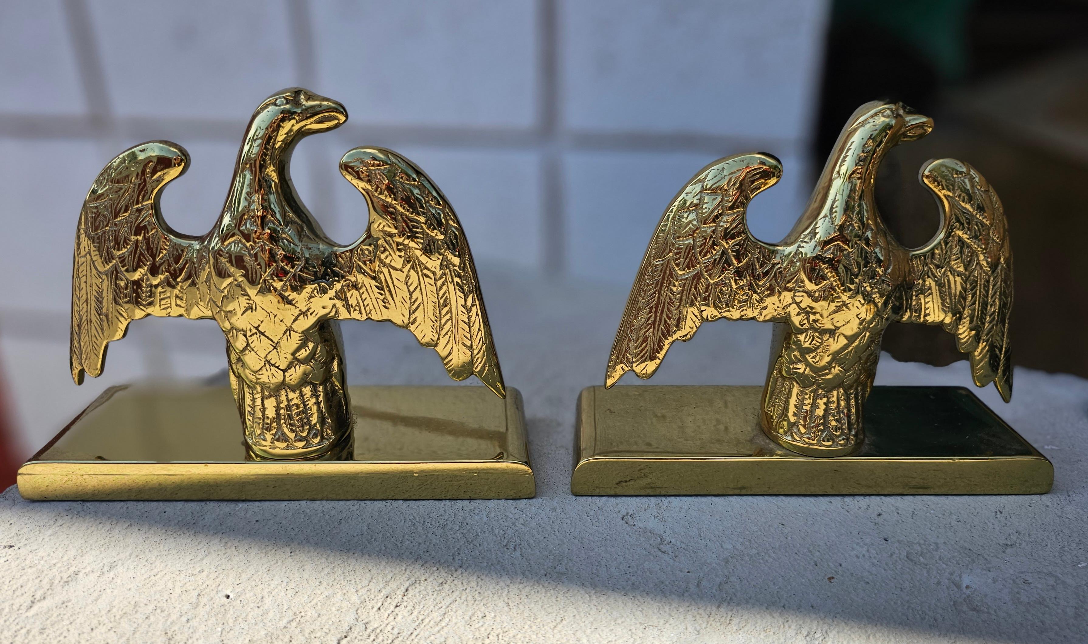 Mid-Century Modern Pair of Virginia Metalcrafters Cast Polished Brass Eagle Bookends