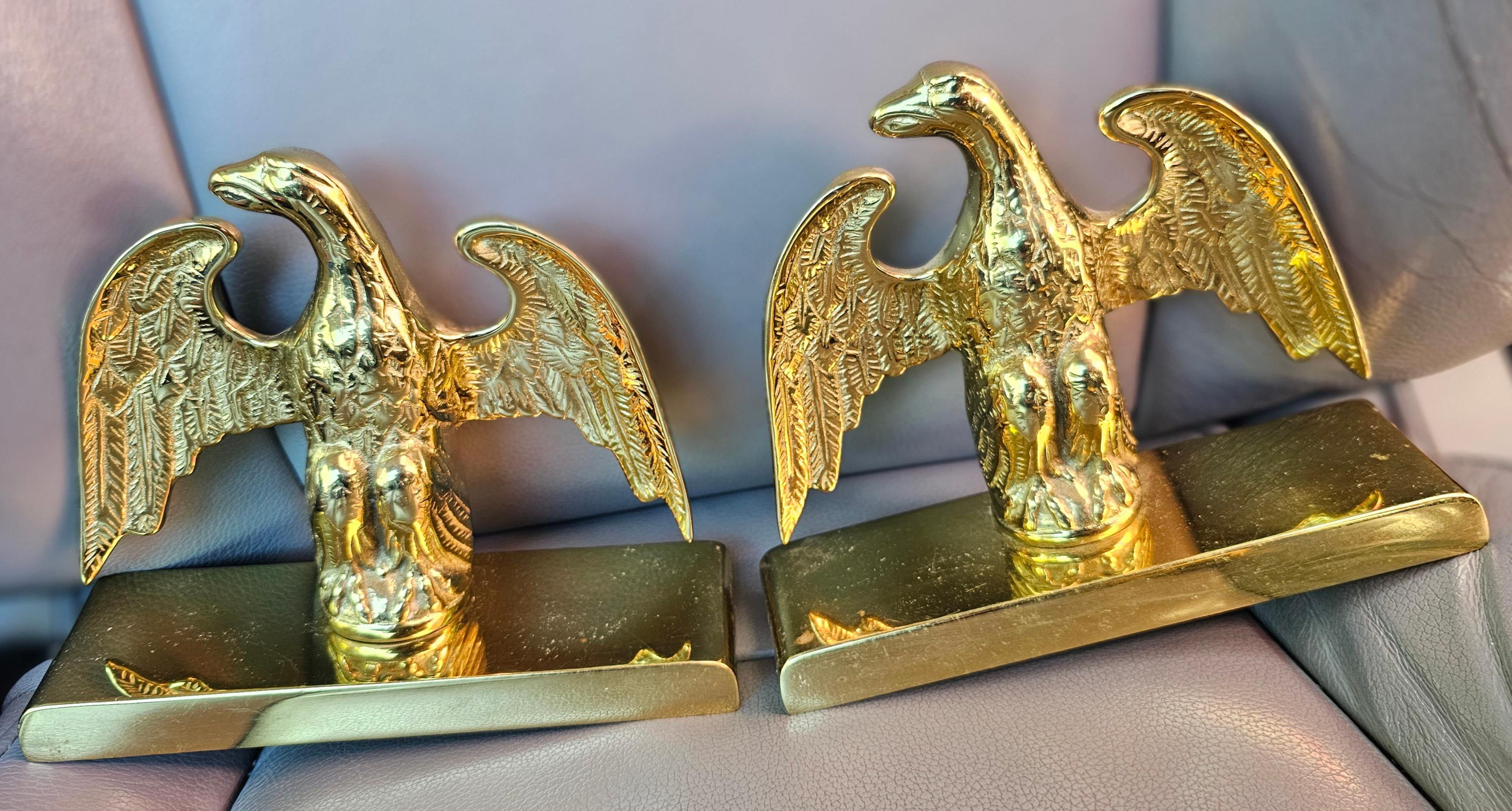 American Pair of Virginia Metalcrafters Cast Polished Brass Eagle Bookends