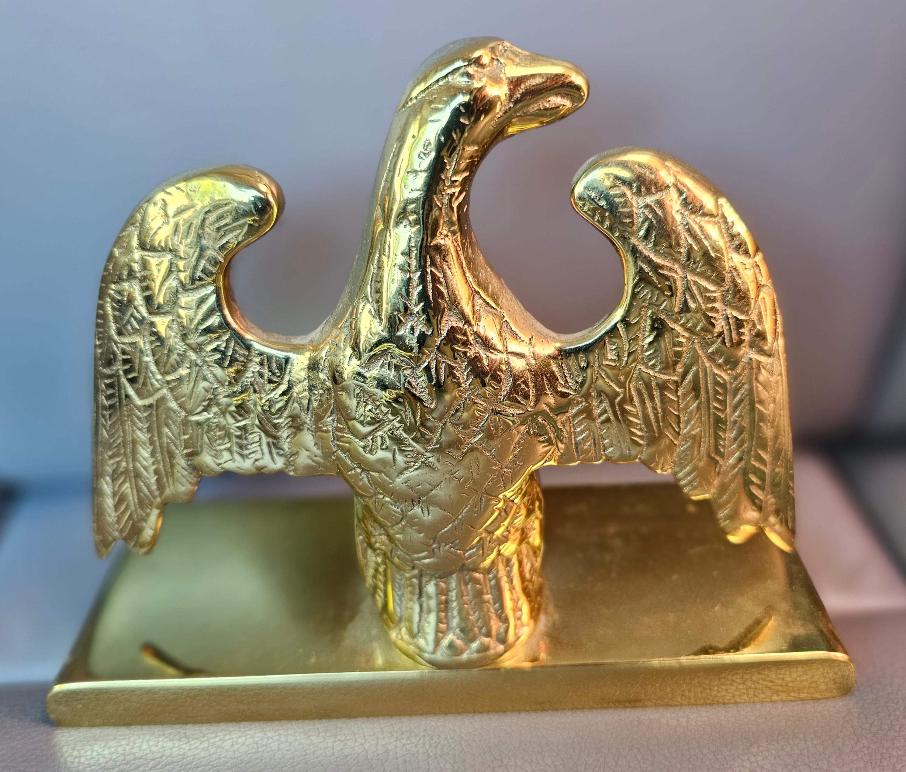 20th Century Pair of Virginia Metalcrafters Cast Polished Brass Eagle Bookends