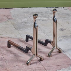 Pair of Virginia Metalcrafters Nickel Plated Andirons