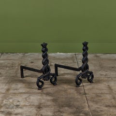 Mid-20th Century Blackened Steel Andirons by Virginia Metalcrafters