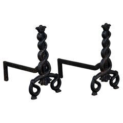 Mid-20th Century Blackened Steel Andirons by Virginia Metalcrafters