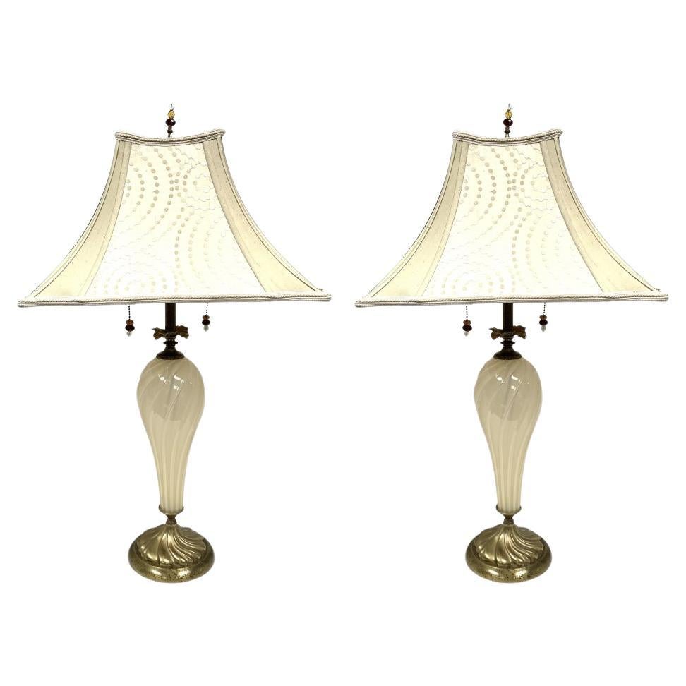 Pair Of Virginia Table Lamps Model 62Z68 By  Kinzig Design With Silk Shades